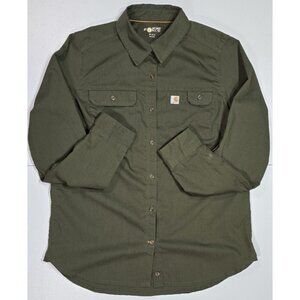 Carhartt Force Long Sleeve Button Up Green Vented Outdoor Work Shirt Women's M